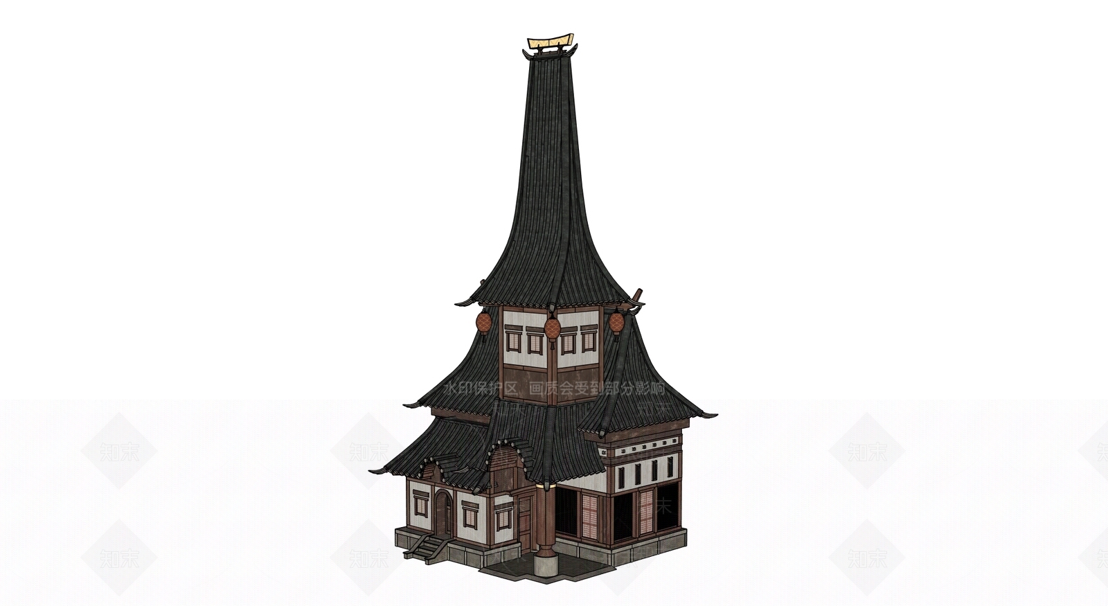 中古古建筑SU模型下载【ID:1202375198】