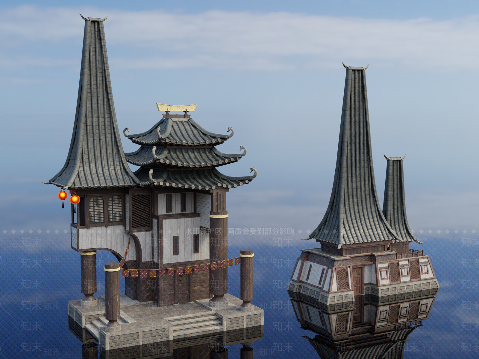 中古古建筑SU模型下载【ID:1202375256】