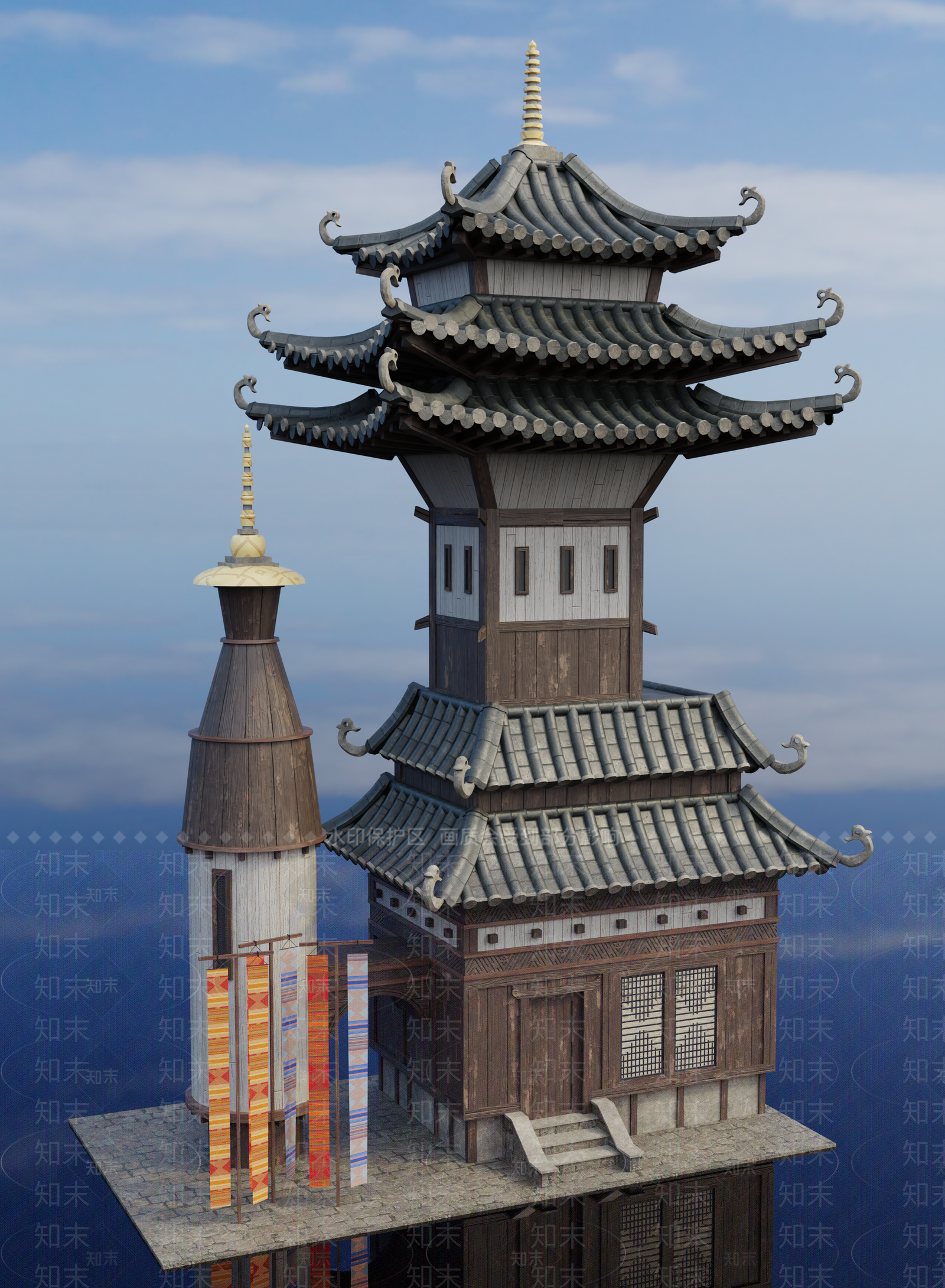 中古古建筑SU模型下载【ID:1202375209】