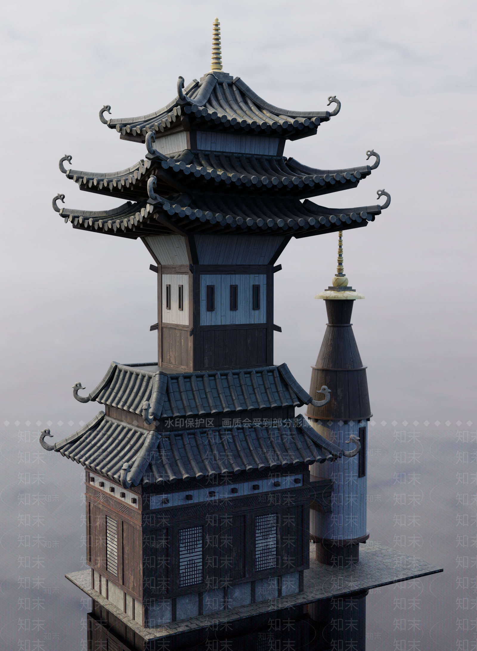 中古古建筑SU模型下载【ID:1202375209】