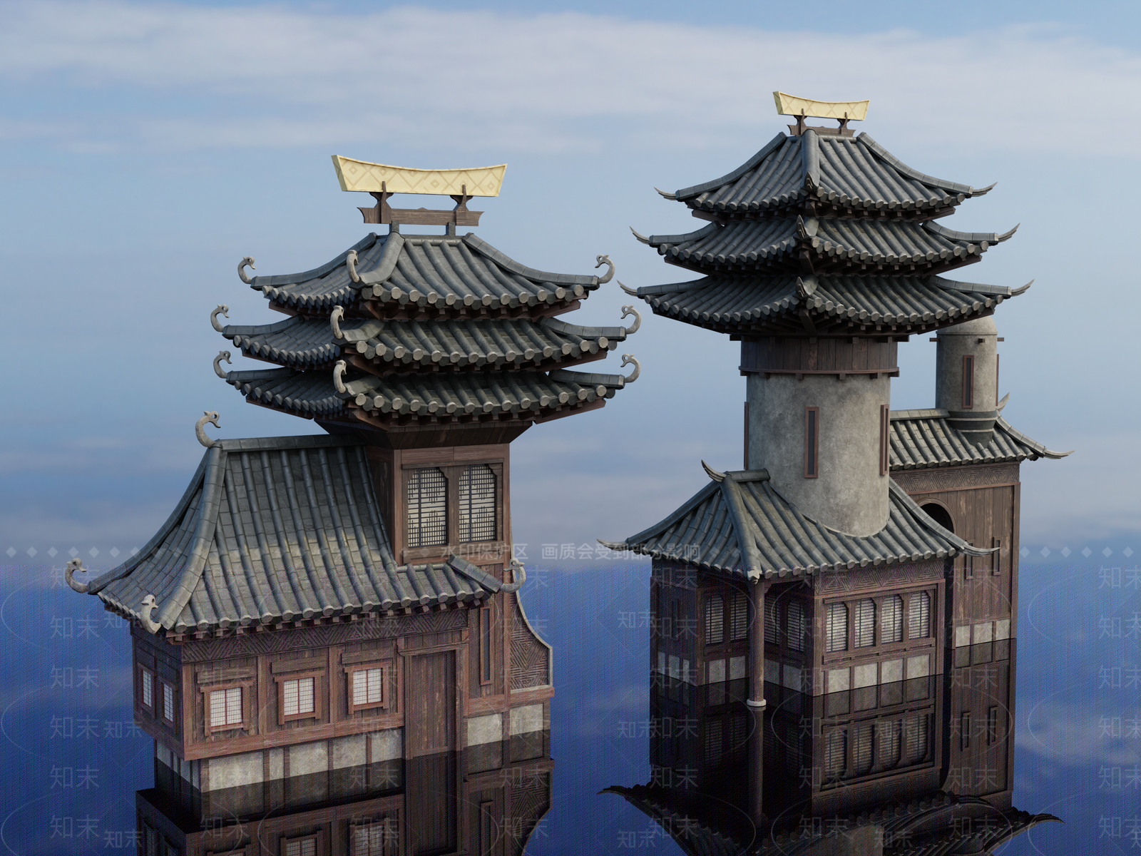 中古古建筑SU模型下载【ID:1202375395】