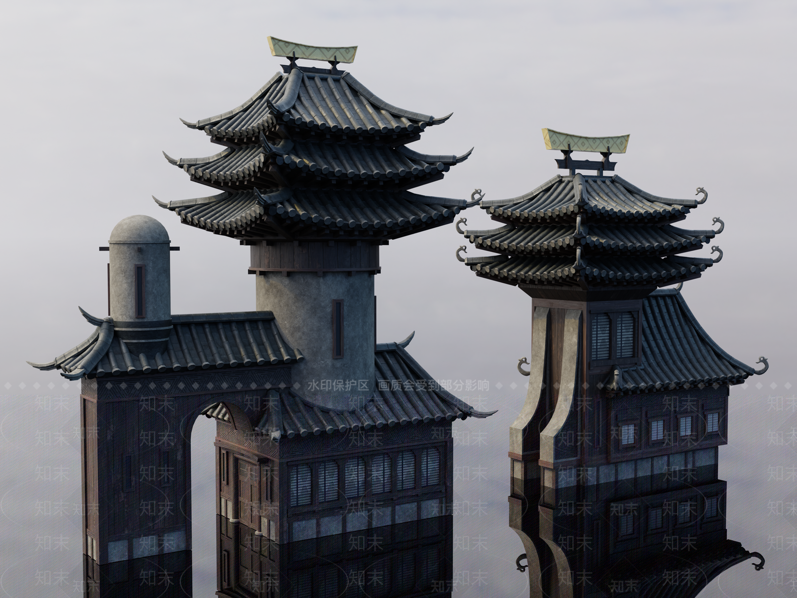 中古古建筑SU模型下载【ID:1202375395】