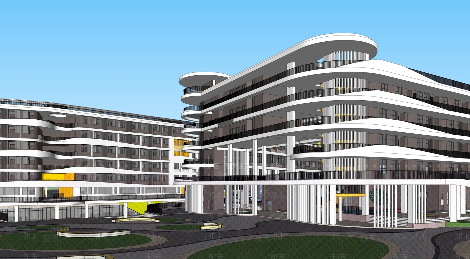 现代学校建筑SU模型下载【ID:1202375546】