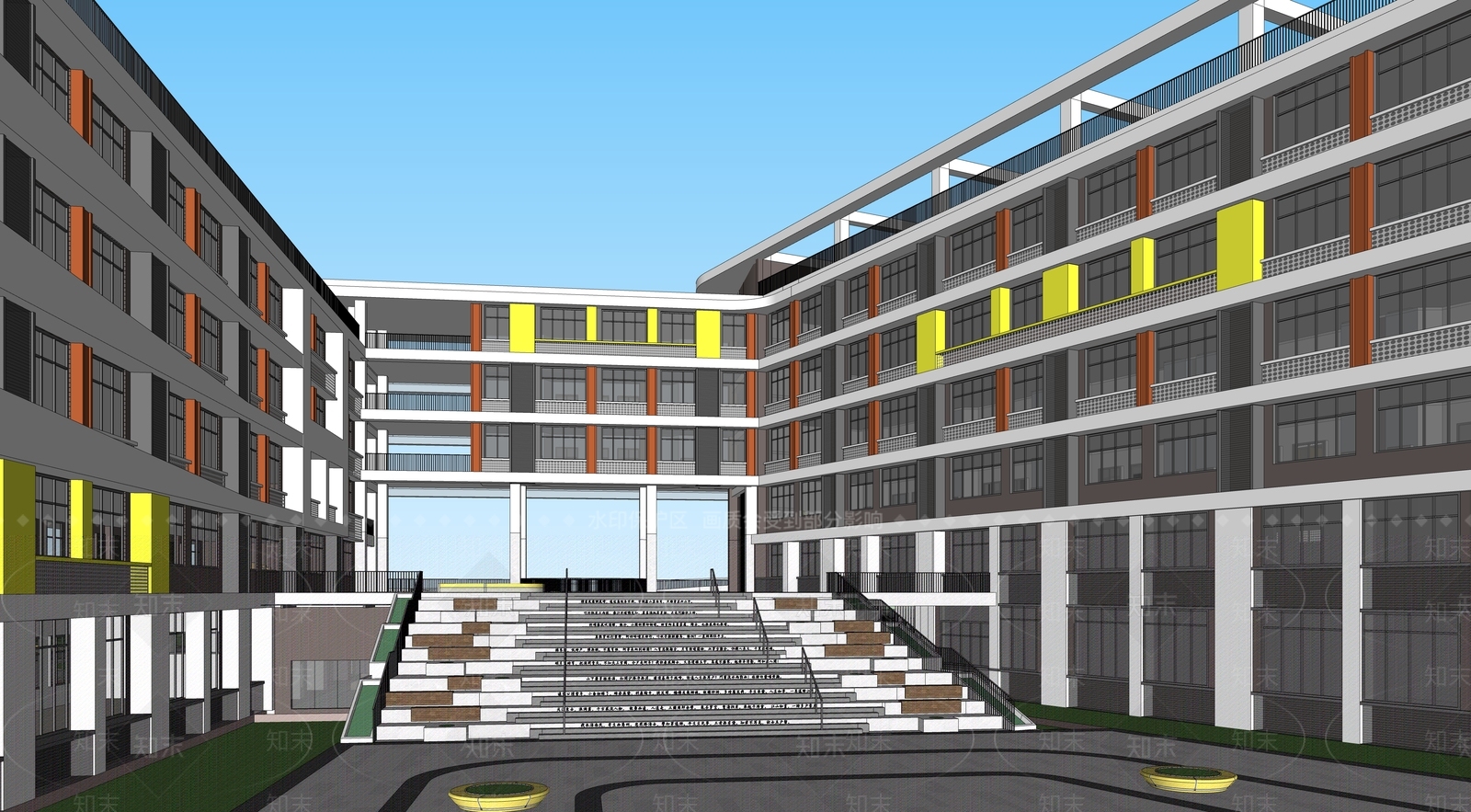 现代学校建筑SU模型下载【ID:1202375546】