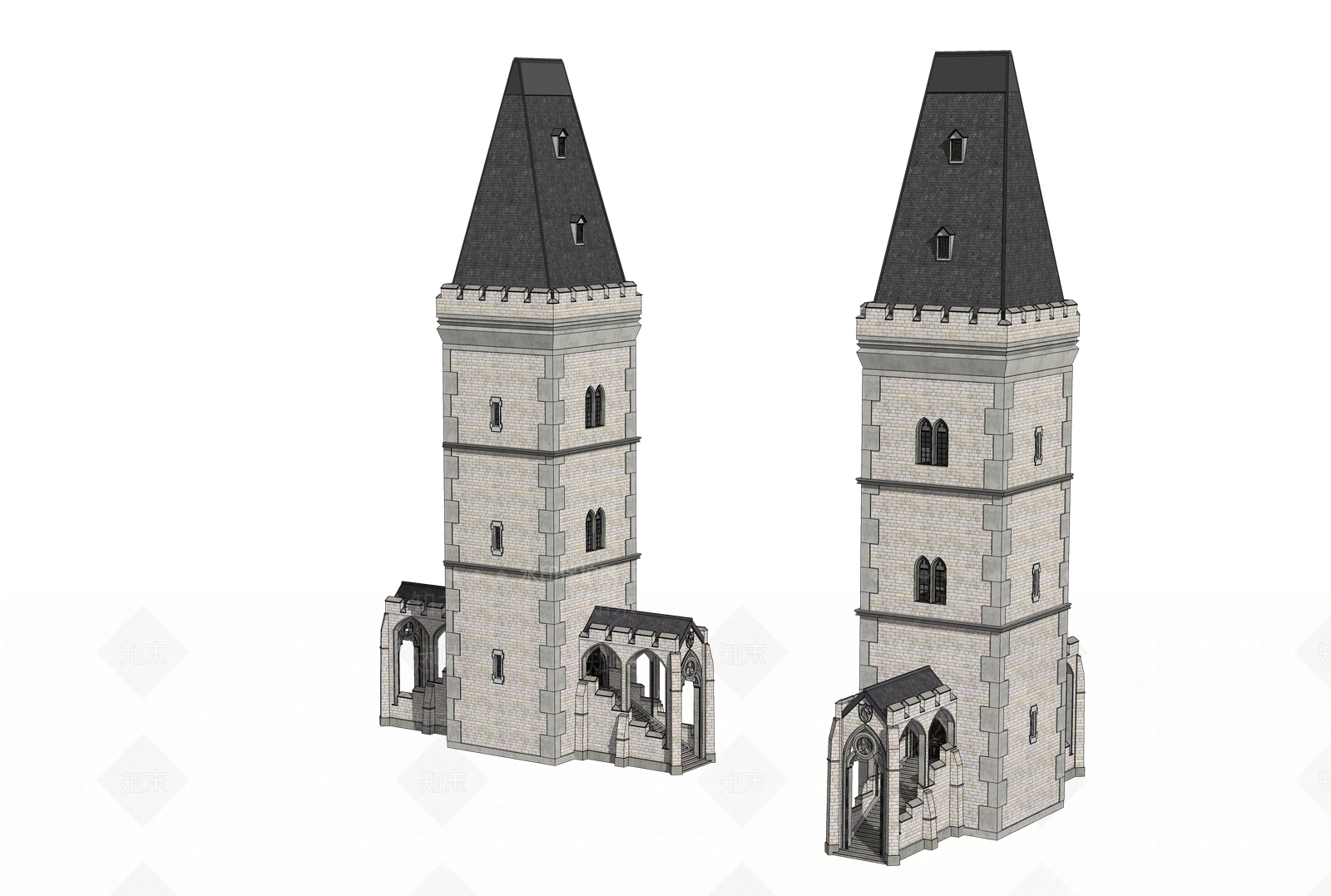 欧式塔楼SU模型下载【ID:1202375742】