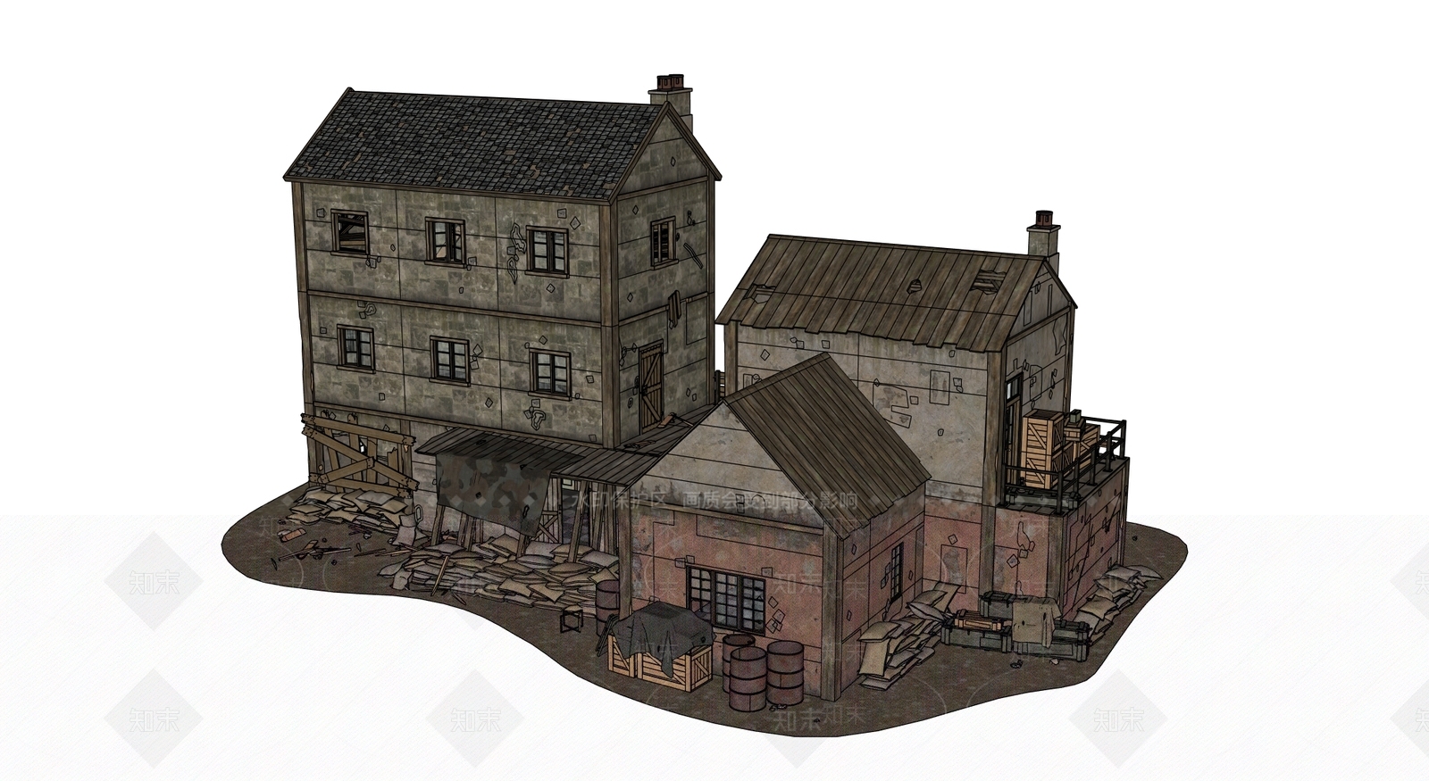 欧式复古风格建筑SU模型下载【ID:1202376659】