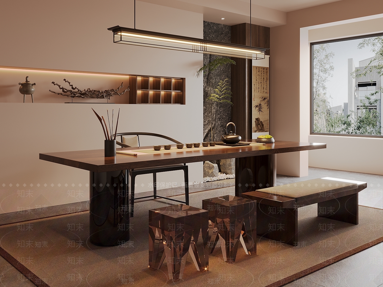 新中式中式茶室SU模型下载【ID:1202377299】