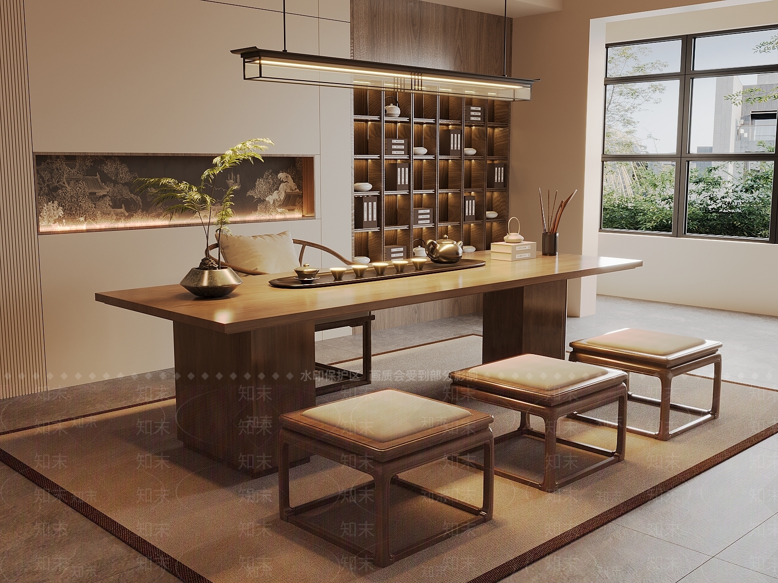 新中式中式茶室SU模型下载【ID:1202377452】