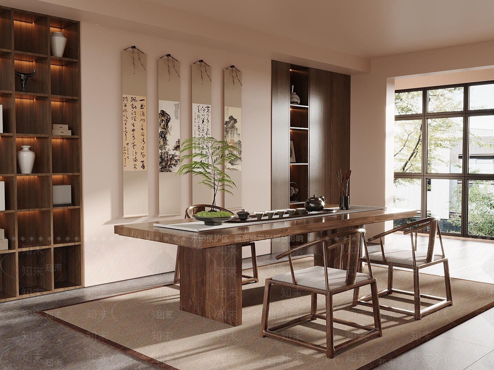 新中式中式茶室SU模型下载【ID:1202377446】