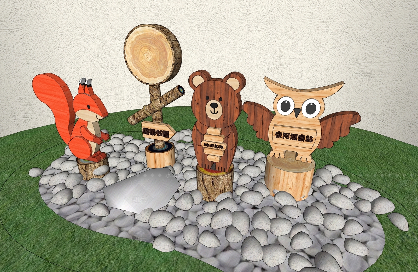 现代原木教育校园景观SU模型下载【ID:1202377865】