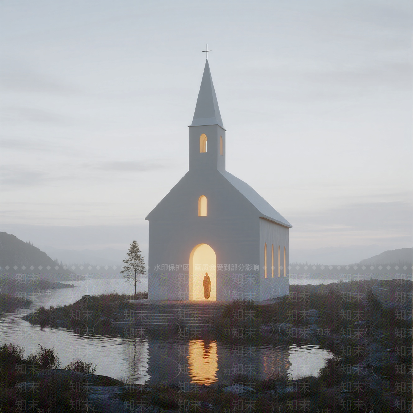 现代教堂建筑SU模型下载【ID:1202378445】