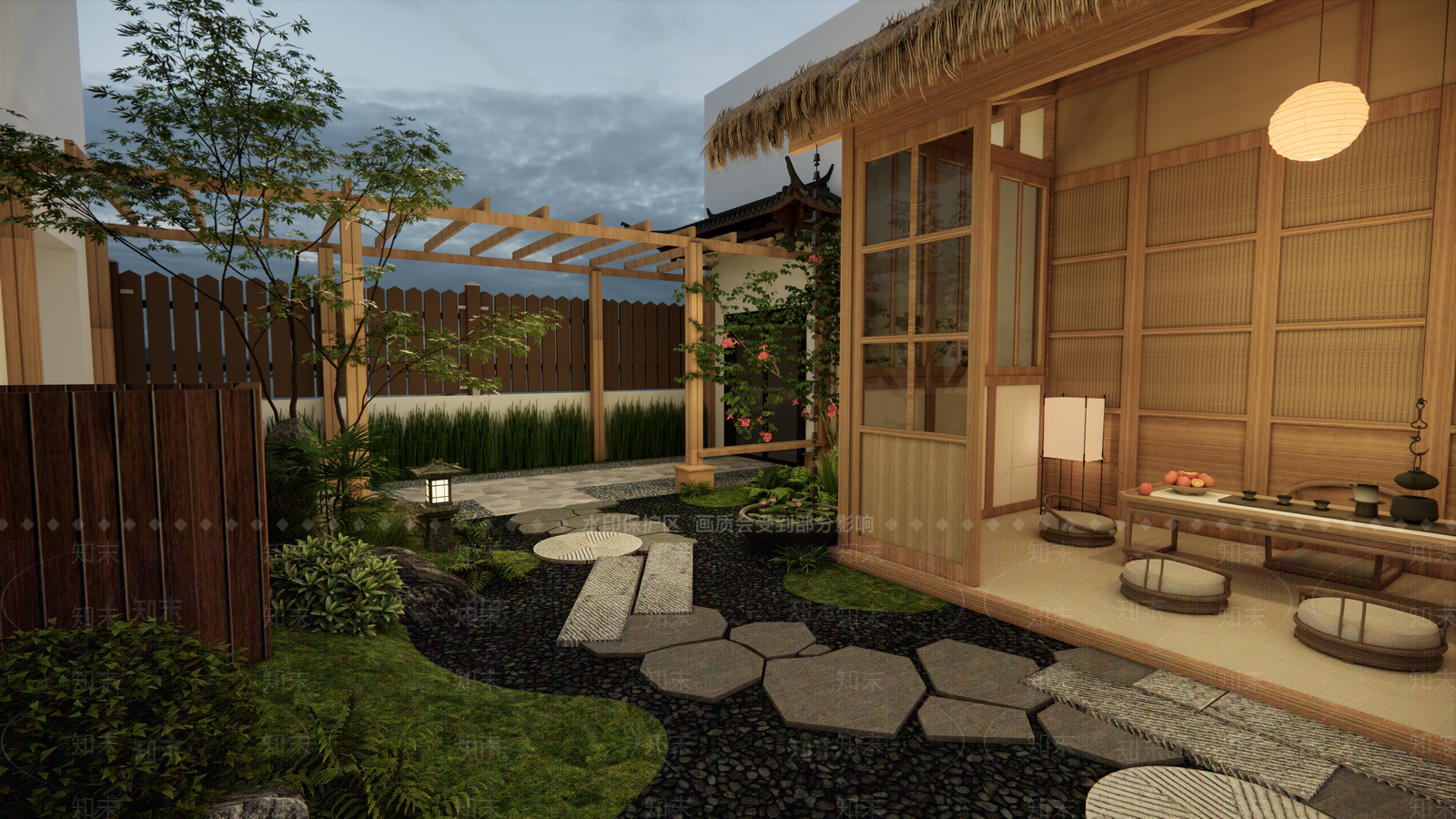 日式原木屋顶花园SU模型下载【ID:1202409348】