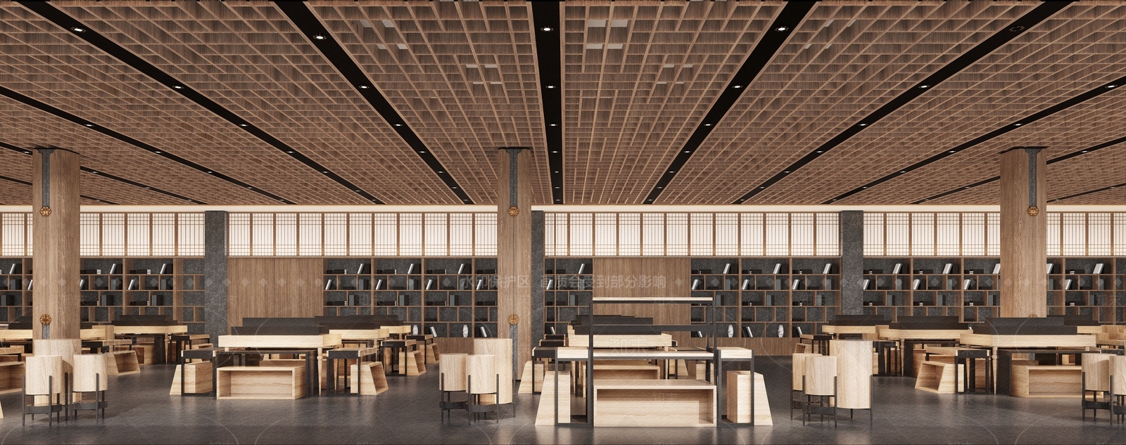 现代中式书店3D模型下载【ID:1202380981】