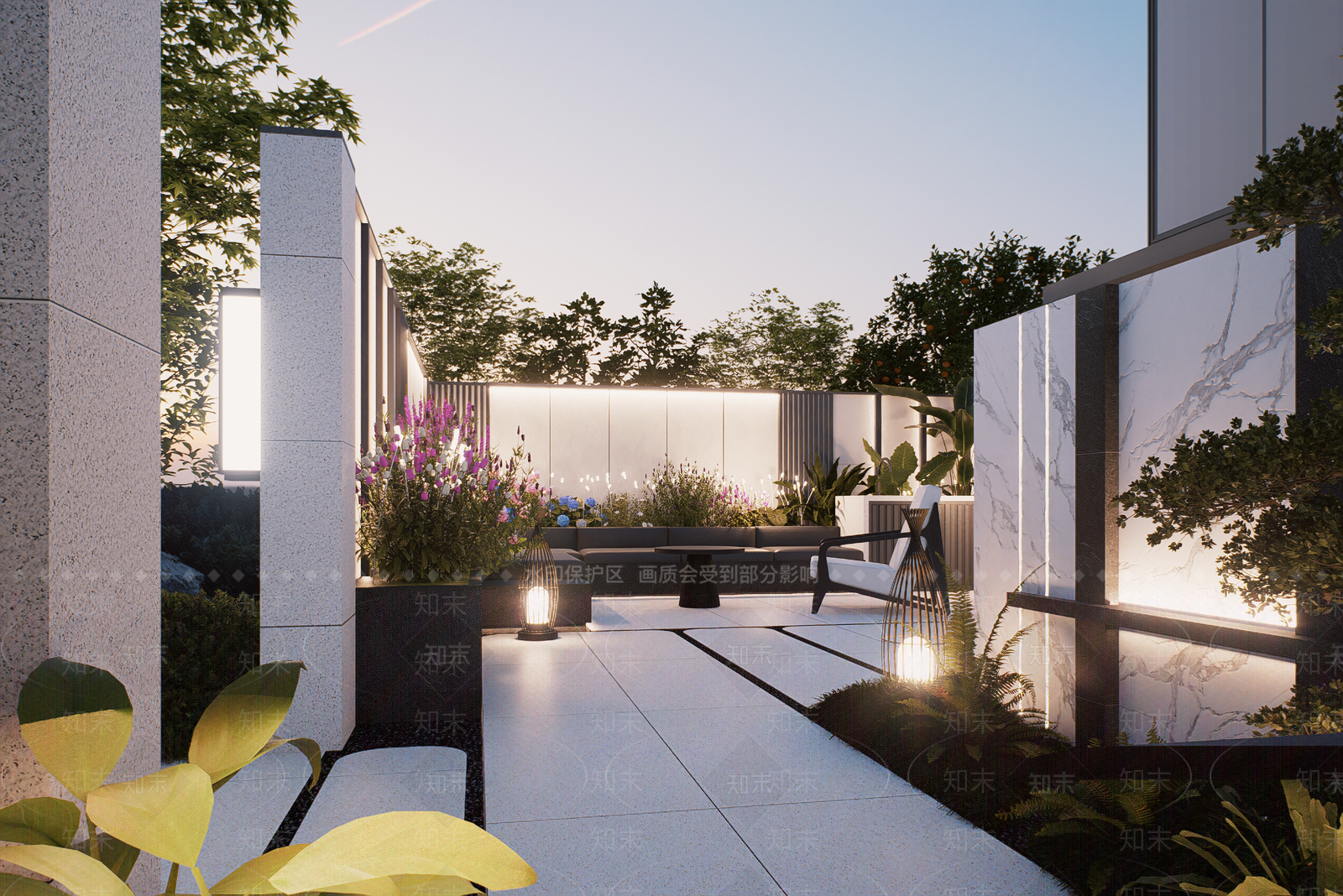 现代意式别墅庭院SU模型下载【ID:1202383833】