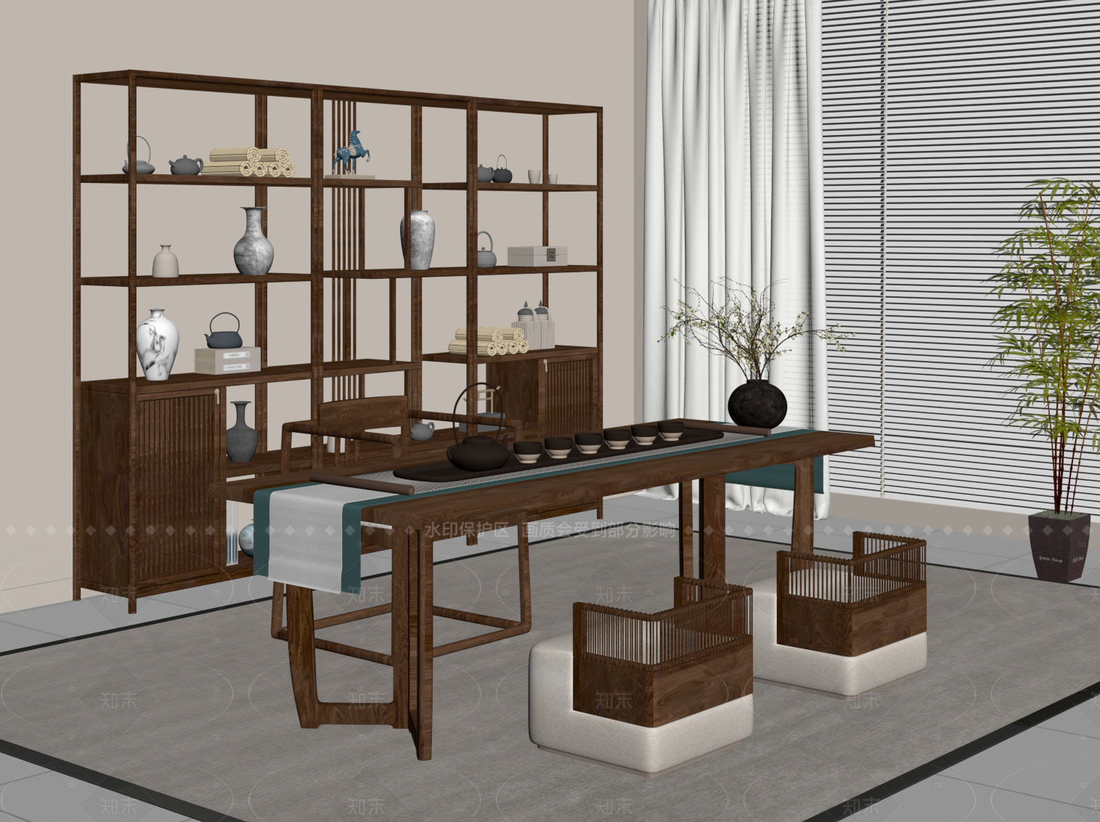 新中式茶室SU模型下载【ID:1205647523】