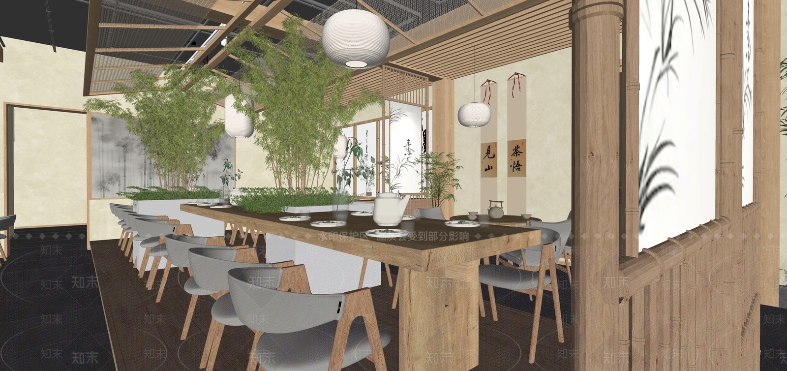 新中式中餐厅SU模型下载【ID:1202387041】