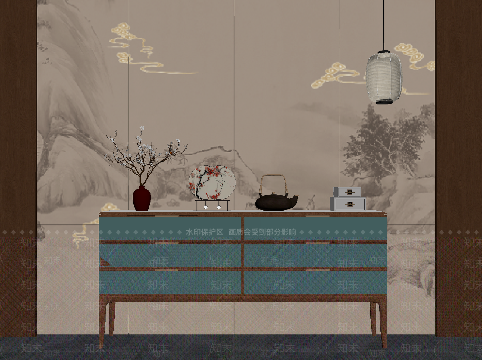 新中式玄关柜SU模型下载【ID:1202649049】