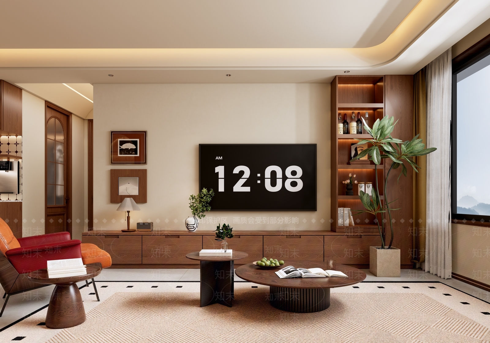 复古中古小户型客厅SU模型下载【ID:1202389807】