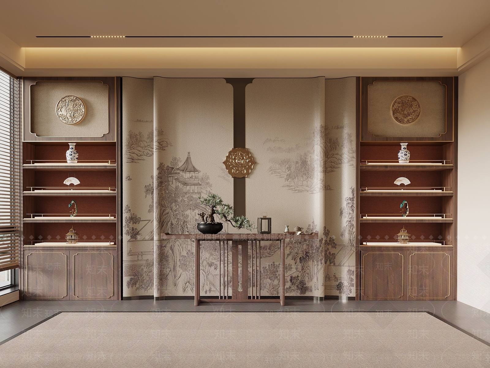 新中式电视背景墙3D模型下载【ID:1202391398】