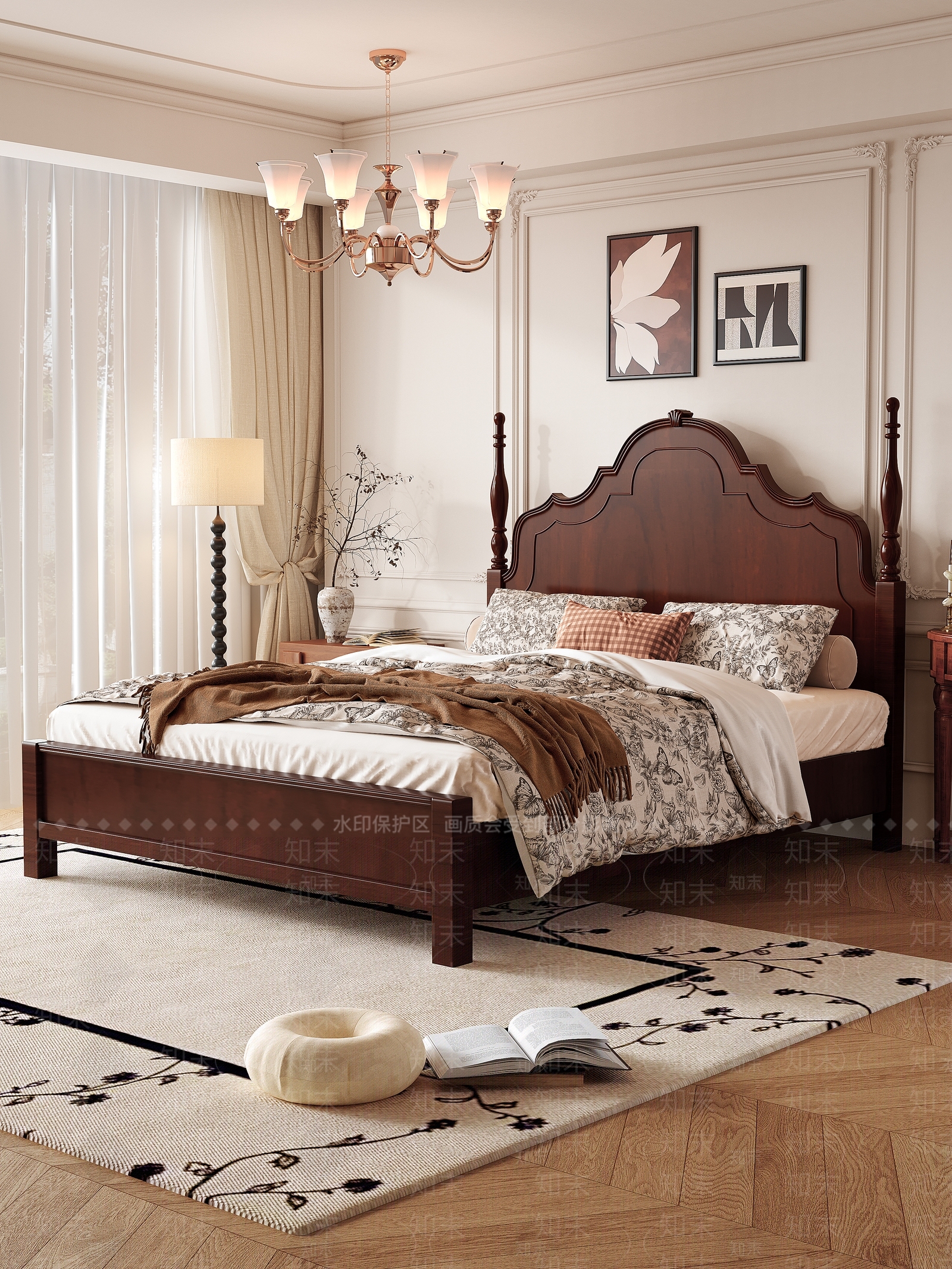 美式复古双人床3D模型下载【ID:1202858341】