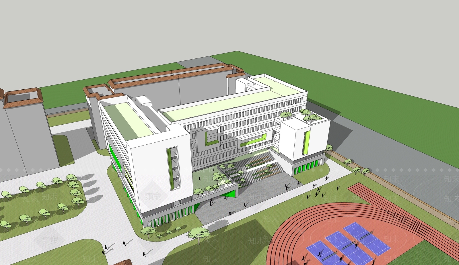 现代学校建筑SU模型精品下载_SketchUp模型_知末网