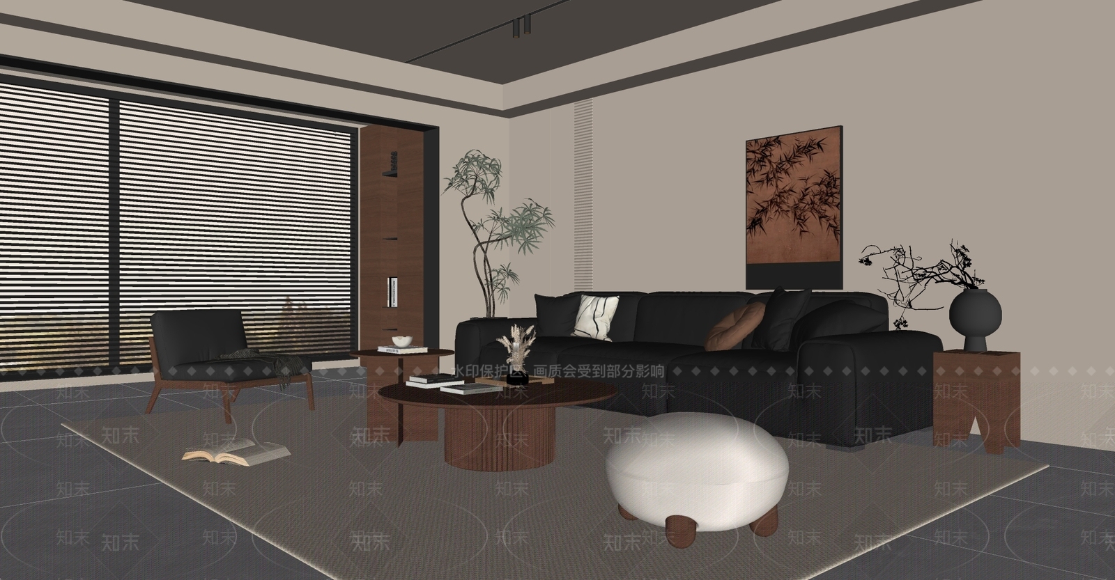竹纹艺术挂画挂画SU模型下载【ID:1227546577】