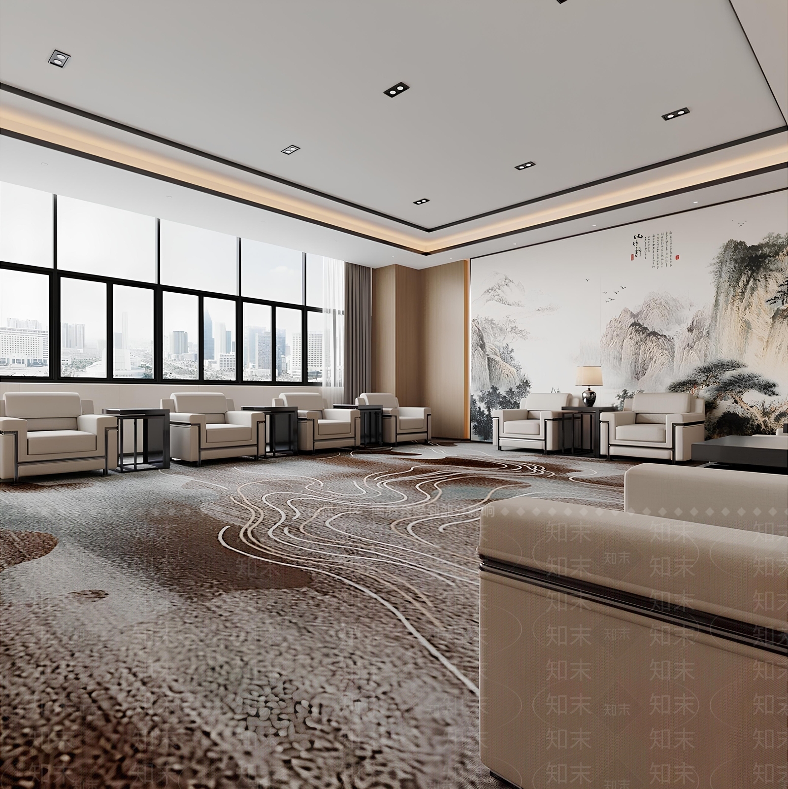 现代新中式会议室3D模型下载【ID:1202404053】