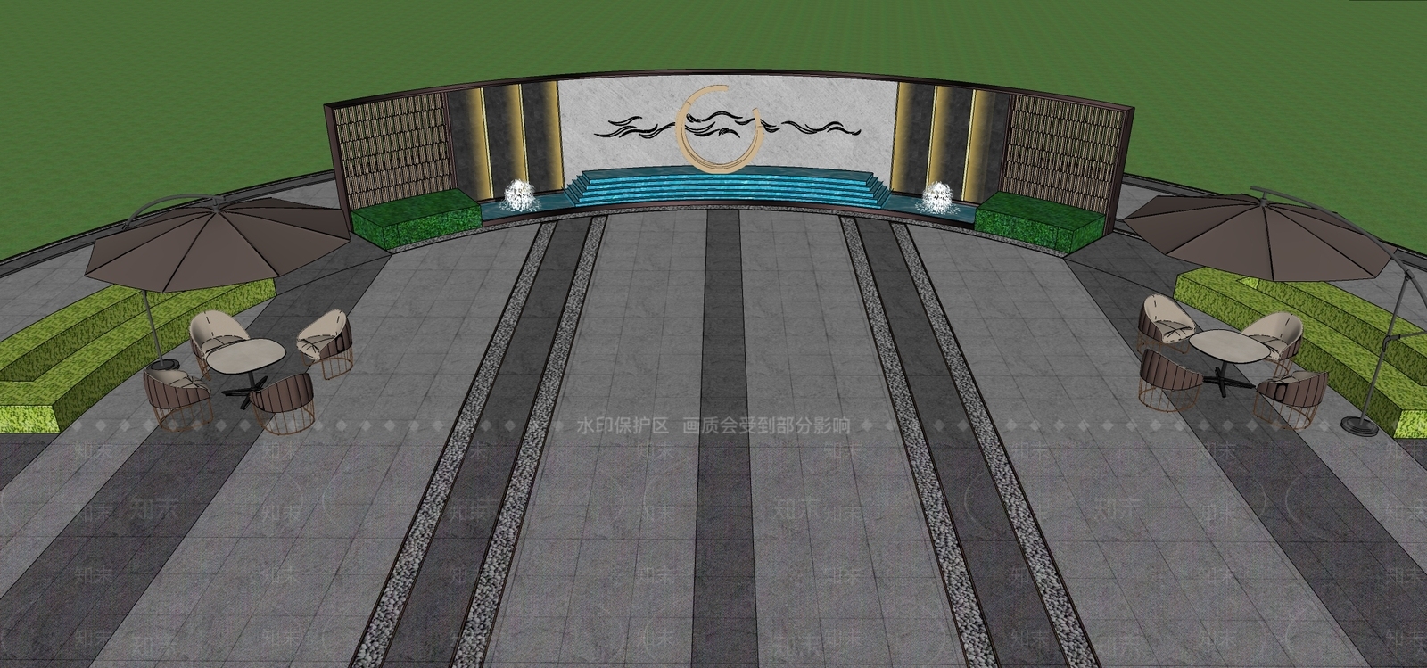 现代新中式景墙SU模型下载【ID:1202405569】