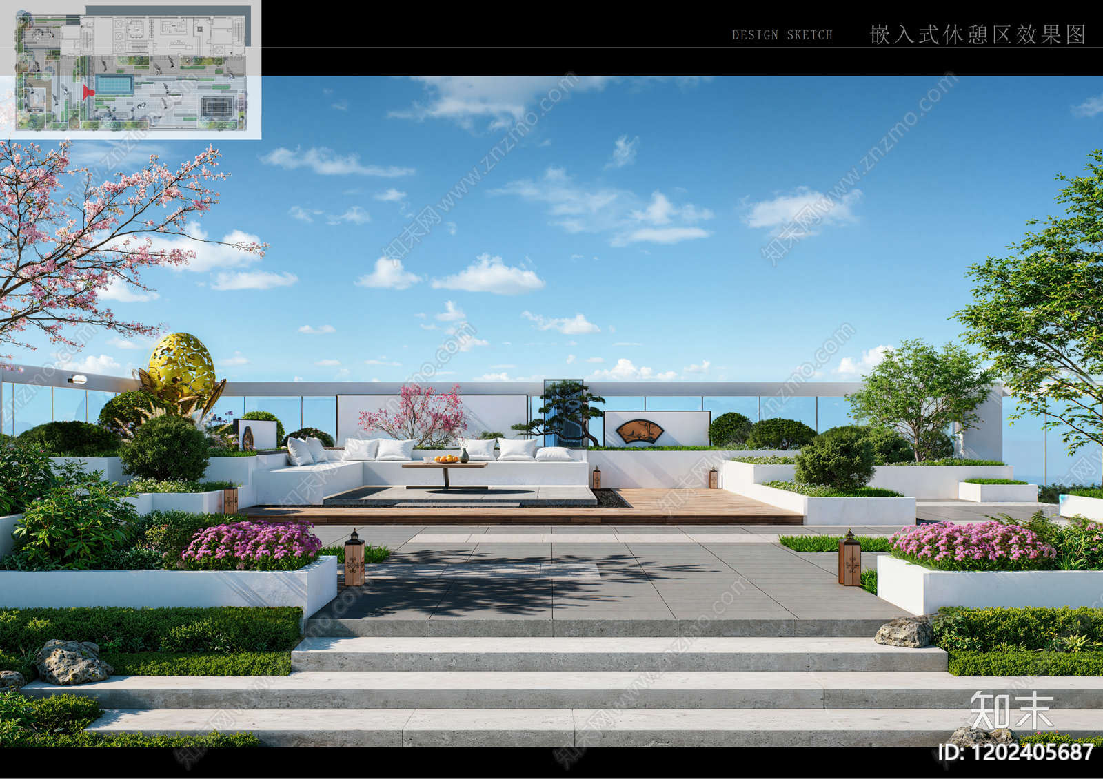 现代新中式屋顶花园下载【ID:1202405687】