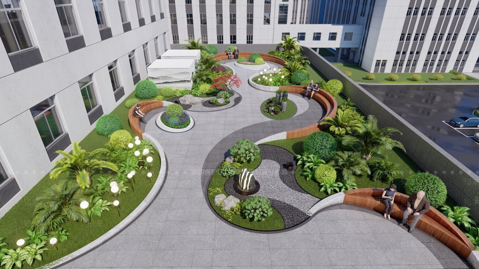 现代新中式屋顶花园SU模型下载【ID:1202406253】