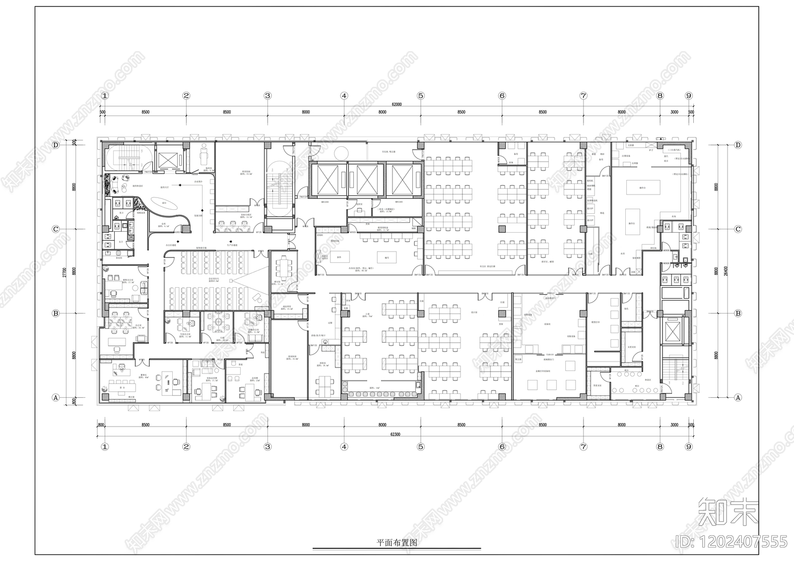 现代极简整体办公空间施工图下载【ID:1202407555】