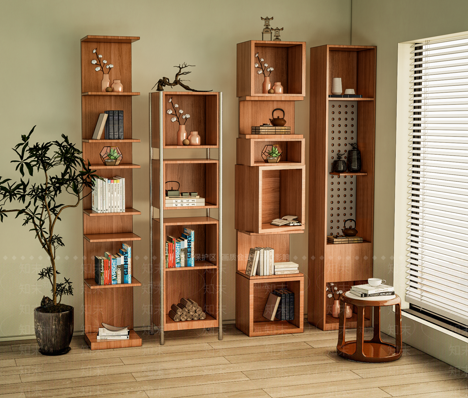 现代原木书架SU模型下载【ID:1202409139】