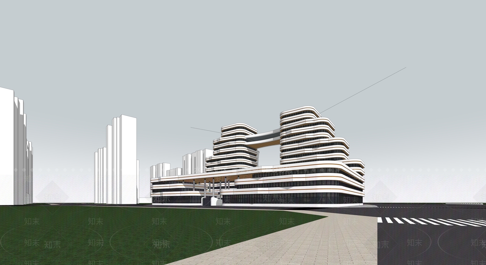 简约工业医院建筑SU模型下载【ID:1202408181】