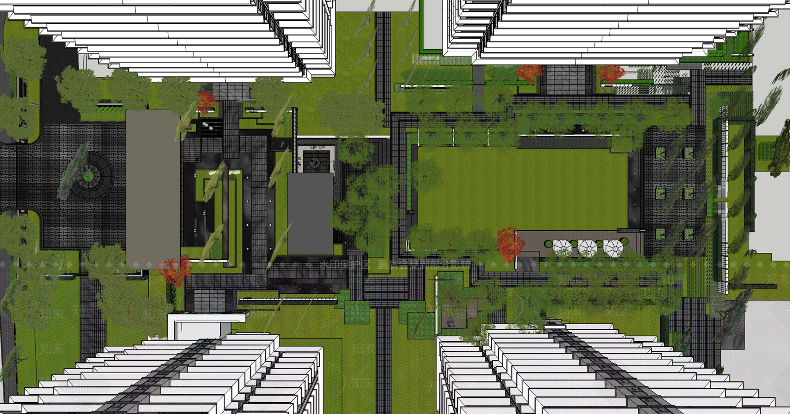 现代小区景观SU模型下载【ID:1202410287】