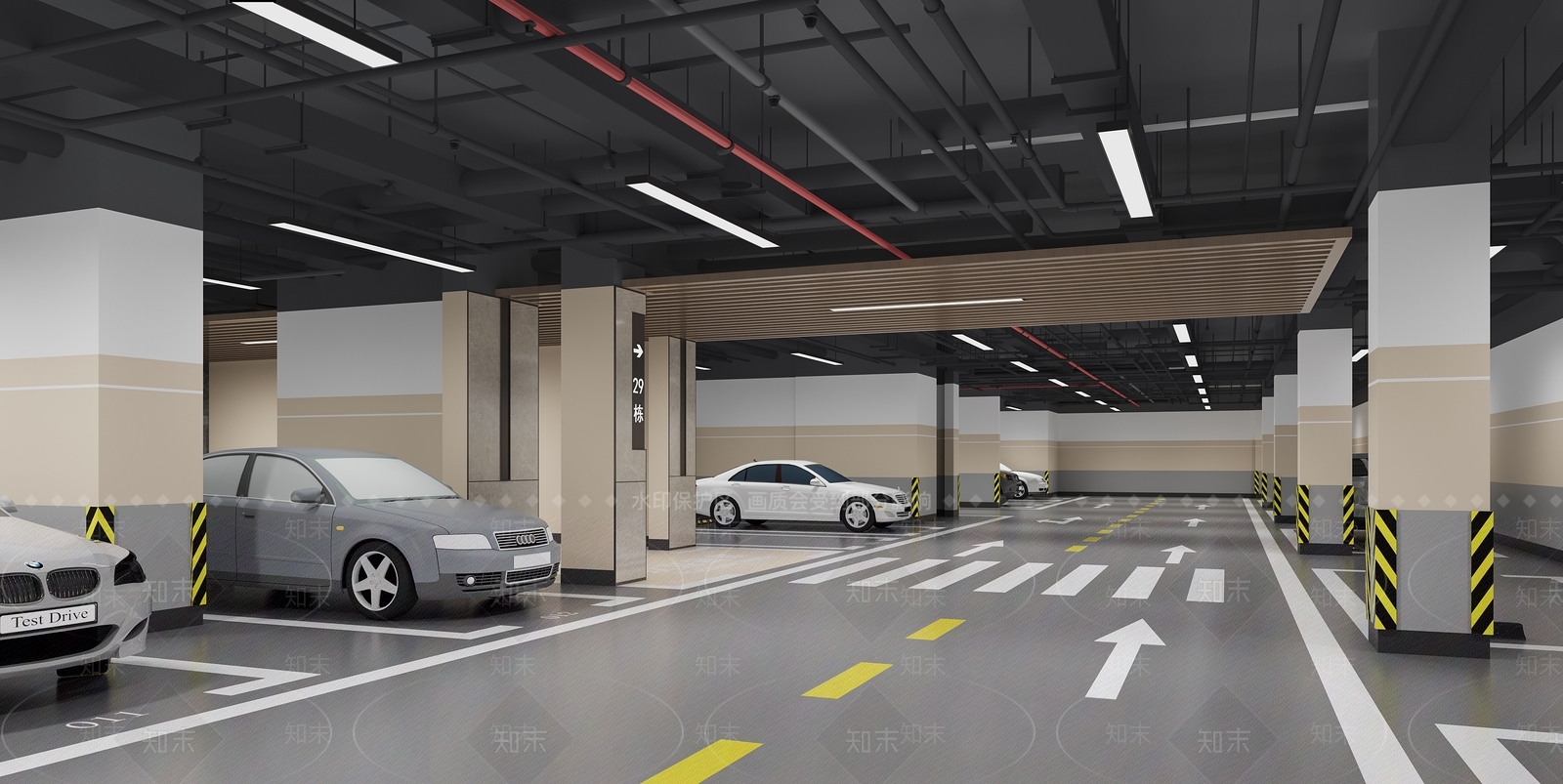 现代室内停车场3D模型下载【ID:1202410906】