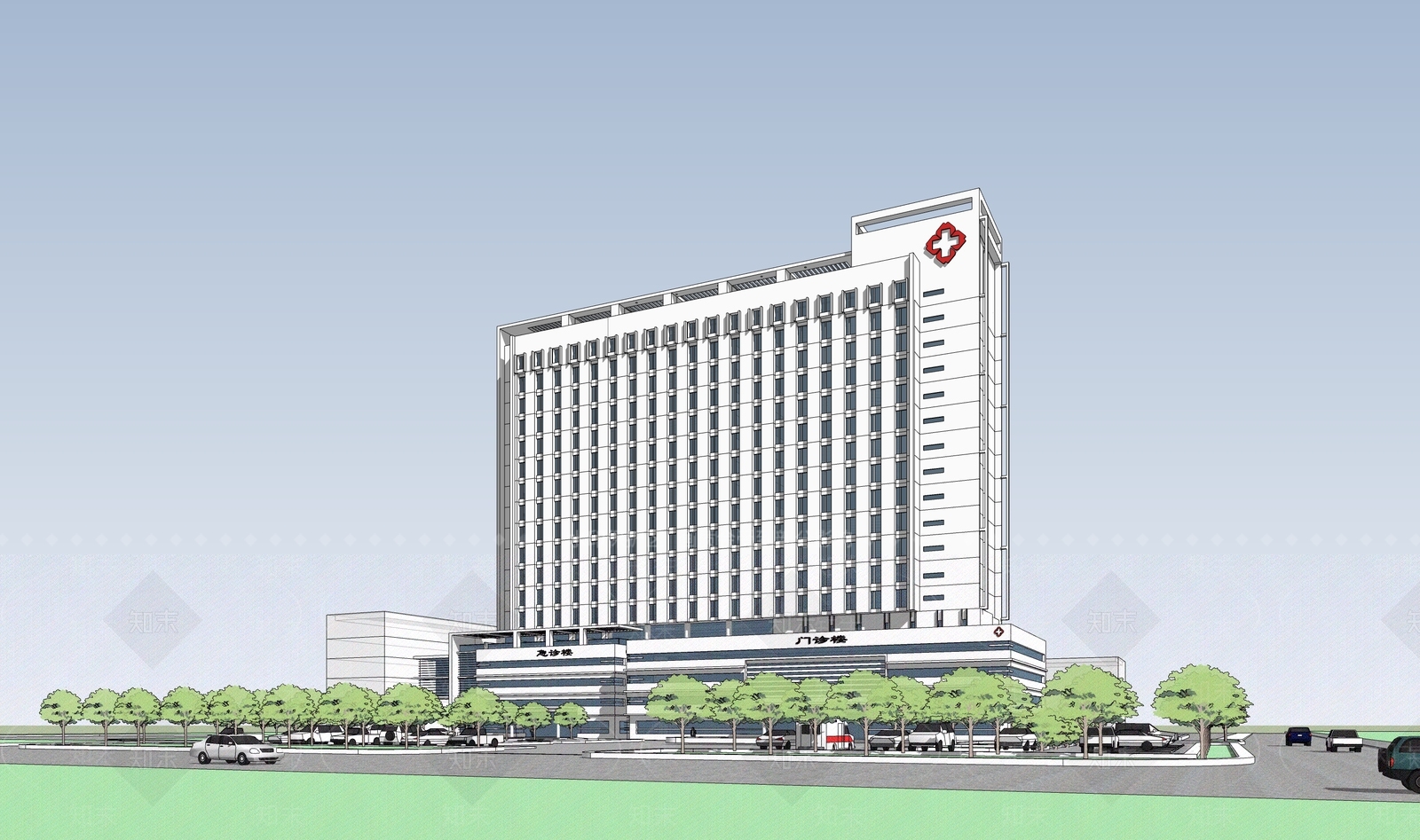 现代医院建筑SU模型下载【ID:1202411632】