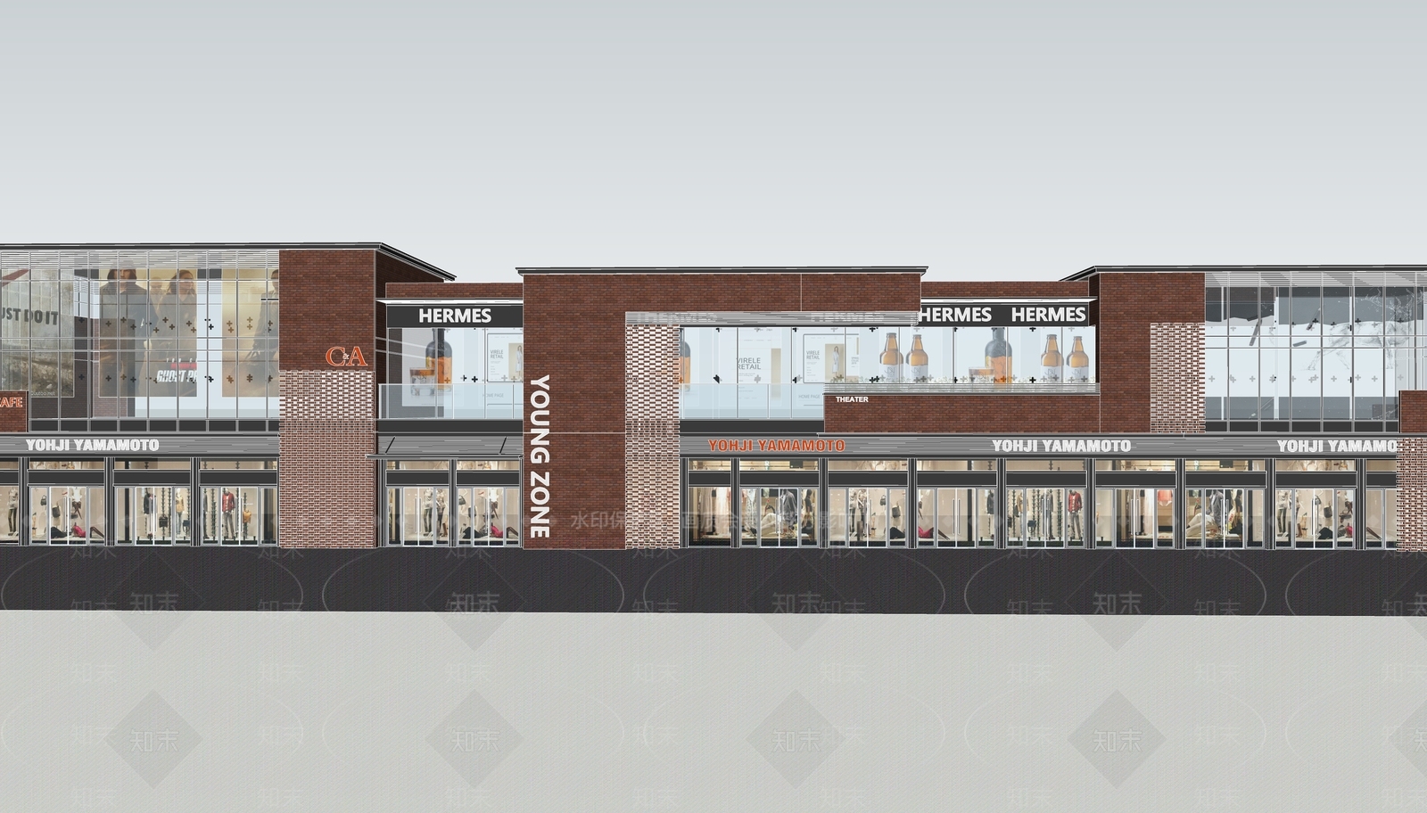 现代复古商业街SU模型下载【ID:1202413746】