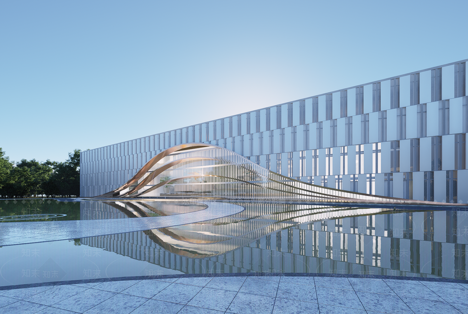 现代图书馆建筑SU模型下载【ID:1202414509】