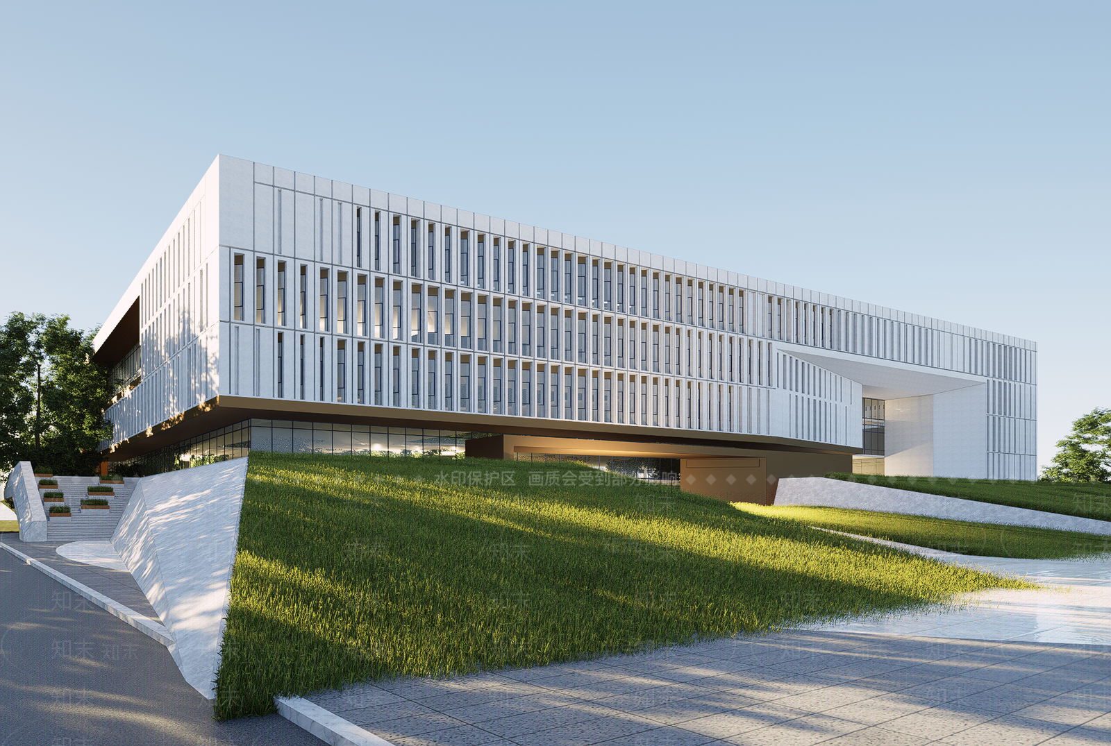 现代图书馆建筑SU模型下载【ID:1202414703】