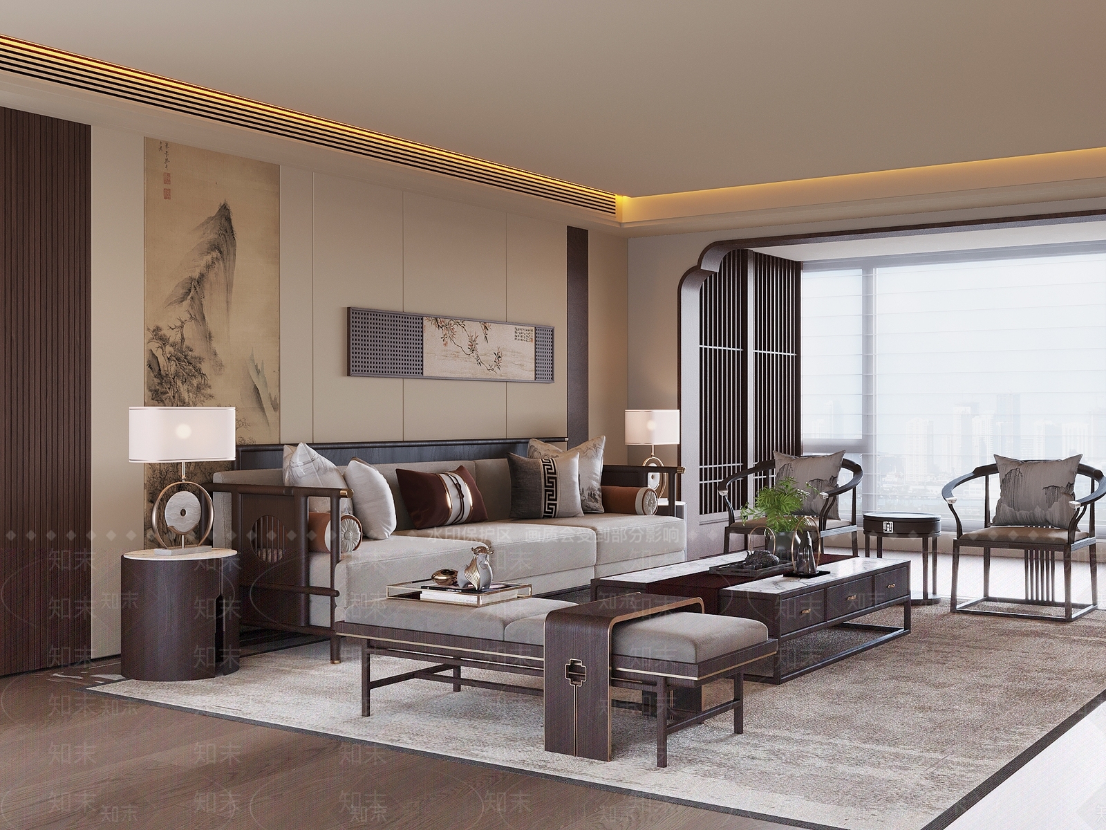 中式新中式宋式客厅3D模型下载【ID:1202416962】