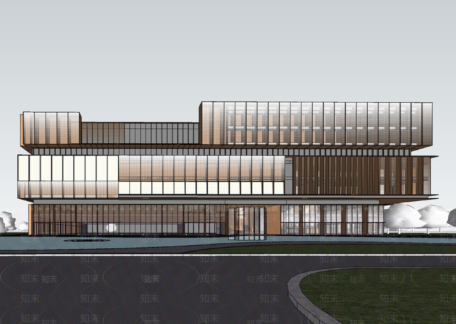 现代图书馆建筑SU模型下载【ID:1202417489】