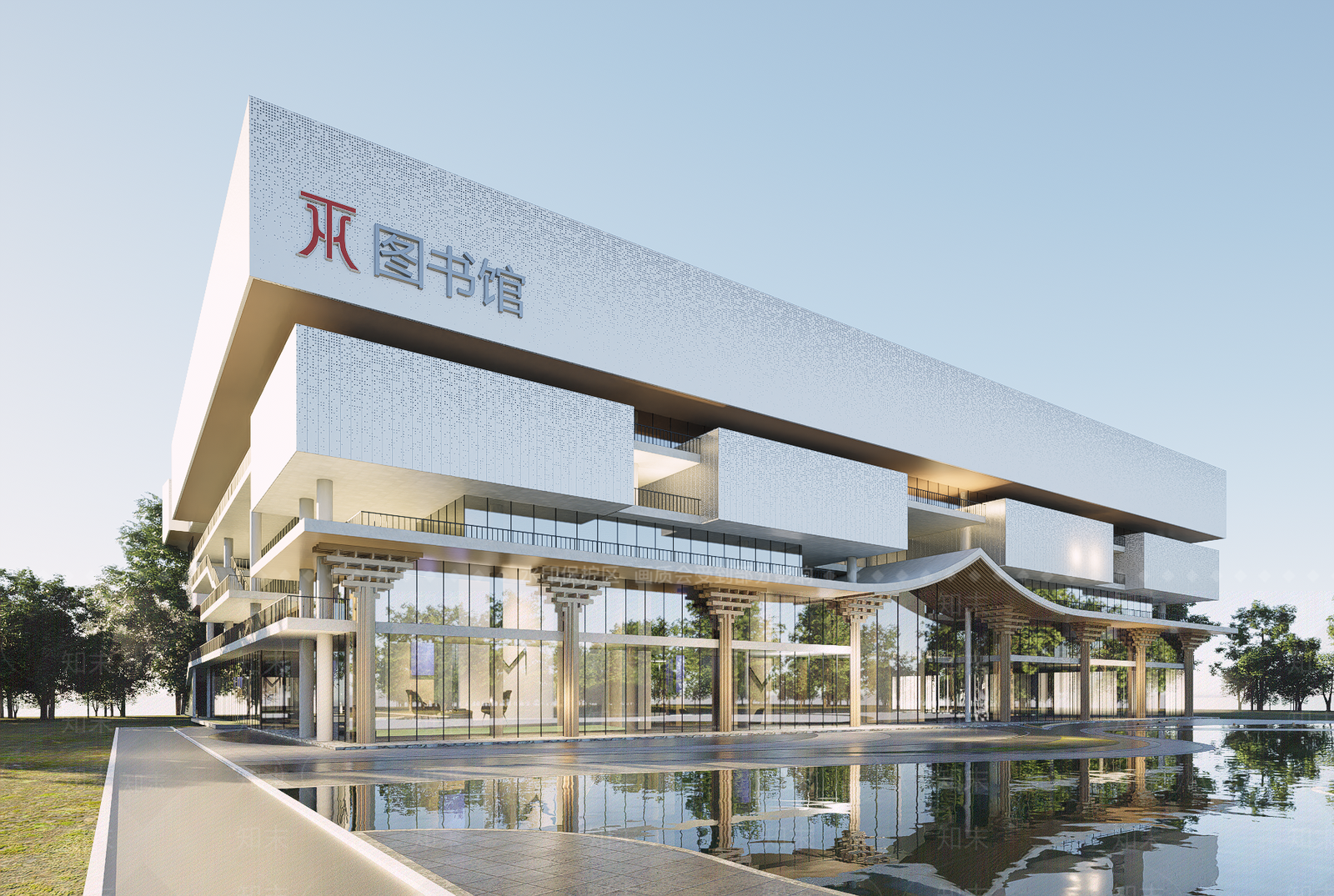 现代图书馆建筑SU模型下载【ID:1202418128】