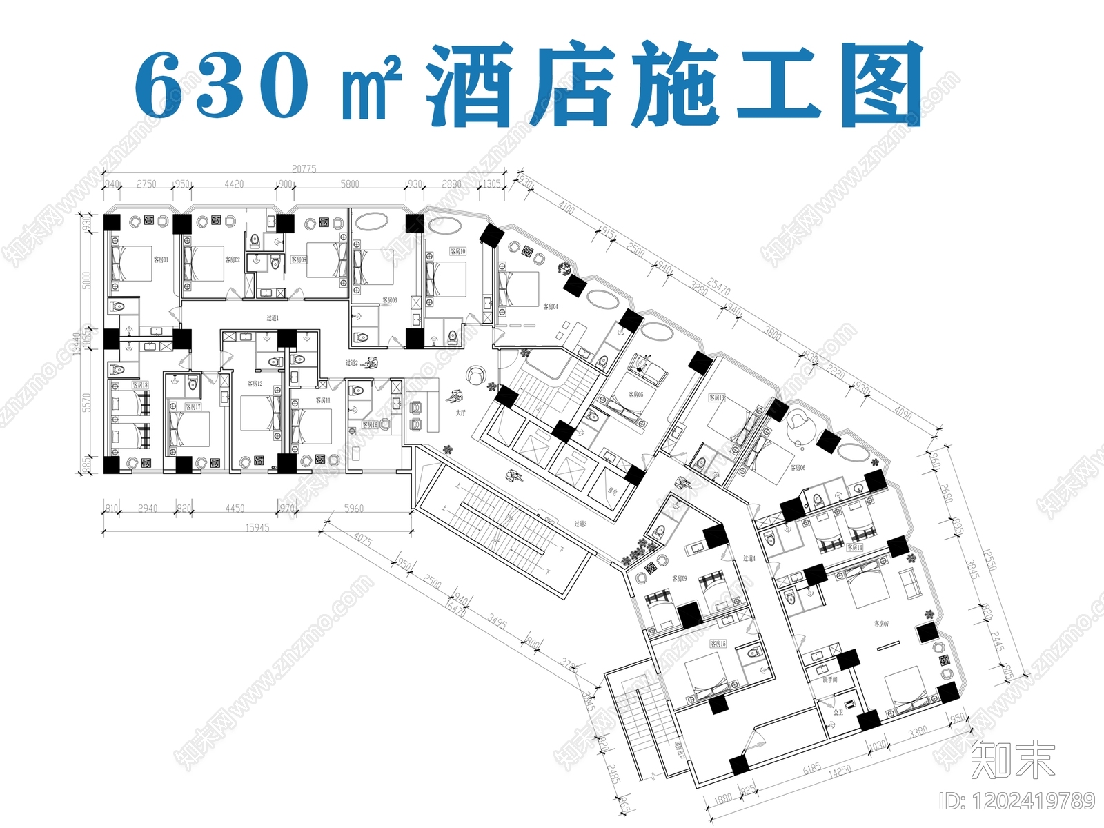 酒店餐厅cad施工图下载【ID:1202419789】