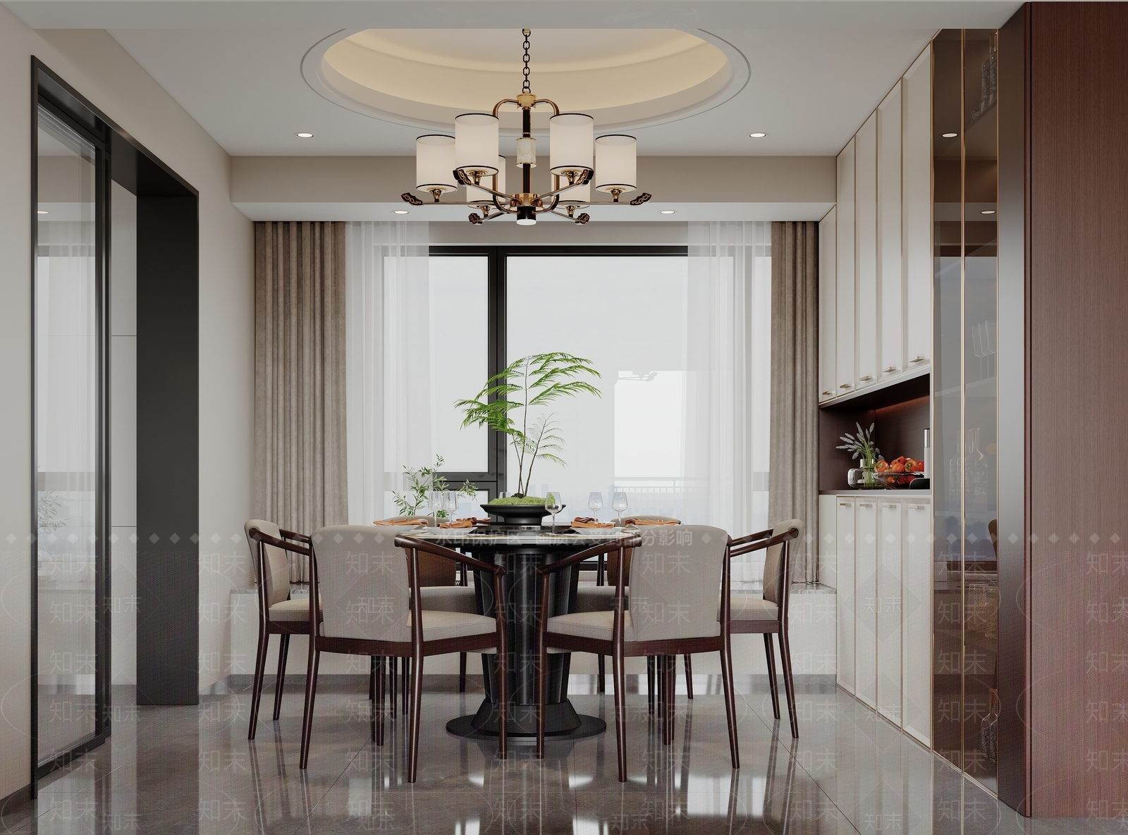 新中式大平层客餐厅3D模型下载【ID:1202420370】