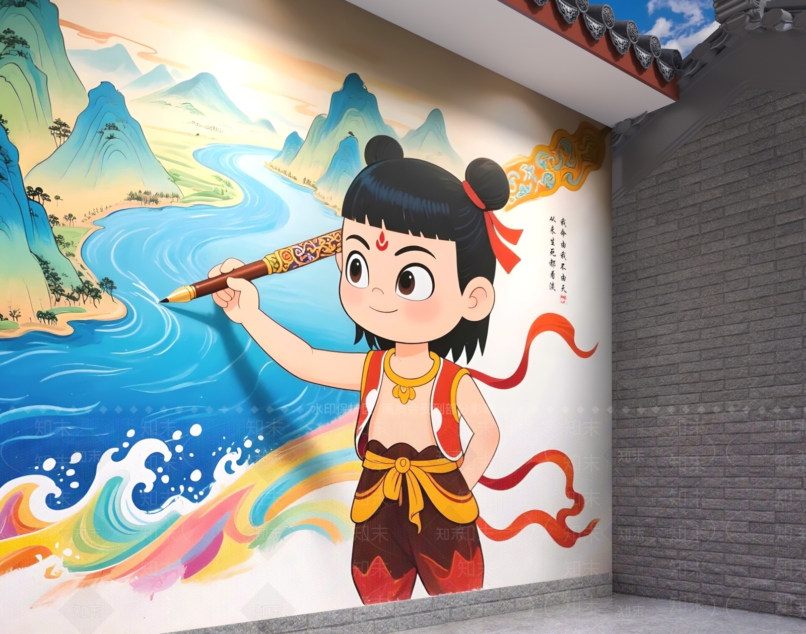 现代新中式文化墙3D模型下载【ID:1202420445】