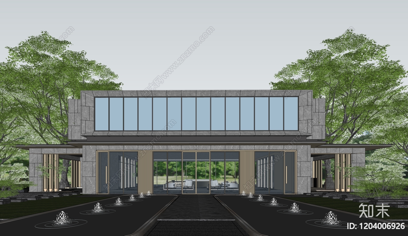 现代售楼处建筑SU模型下载【ID:1204006926】