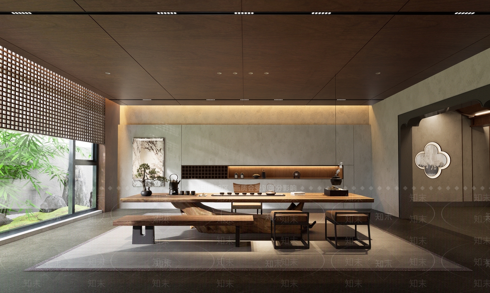 新中式禅意茶室SU模型下载【ID:1202421645】