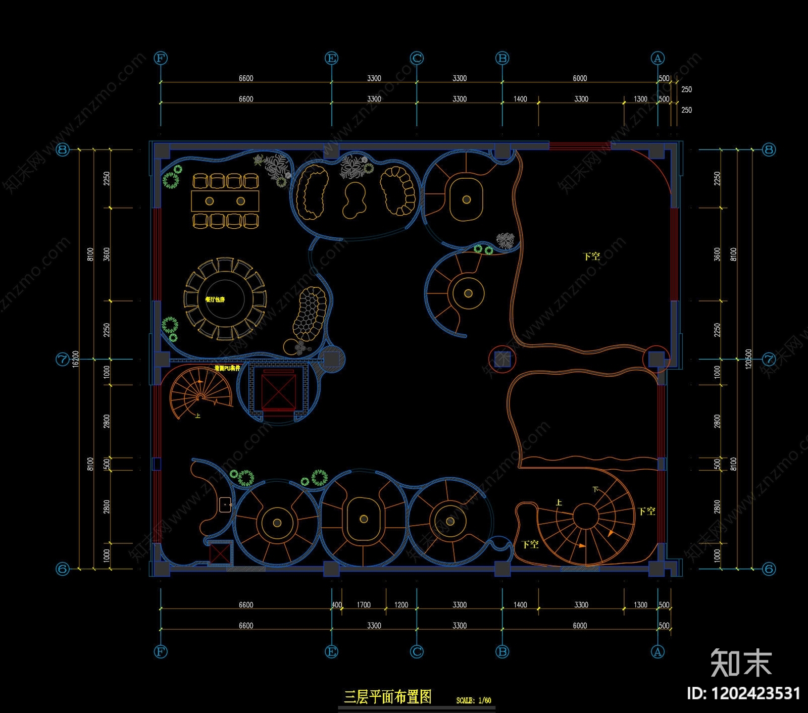 奶油现代茶餐厅cad施工图下载【ID:1202423531】