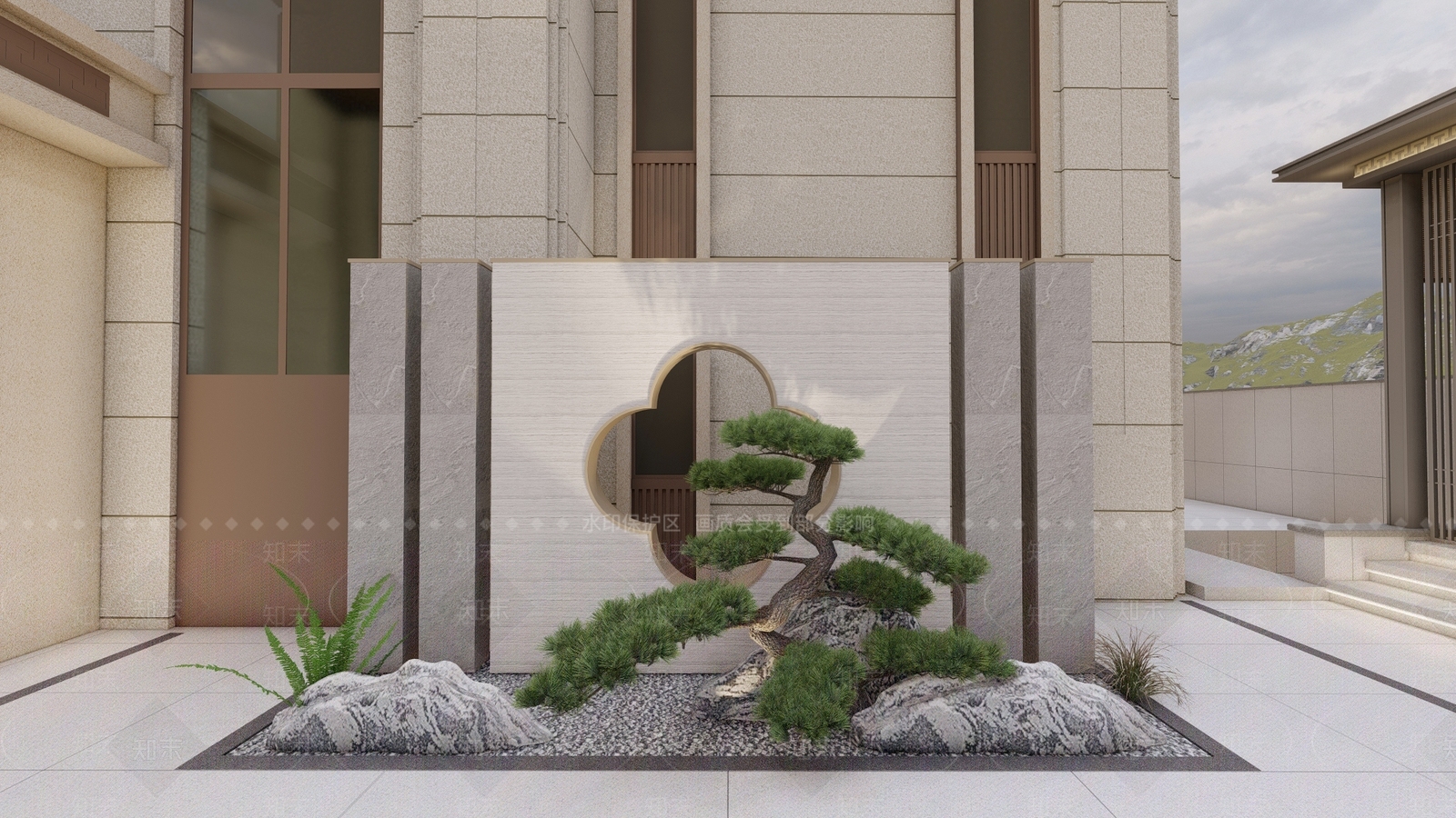 现代新中式别墅庭院SU模型下载【ID:1202424024】