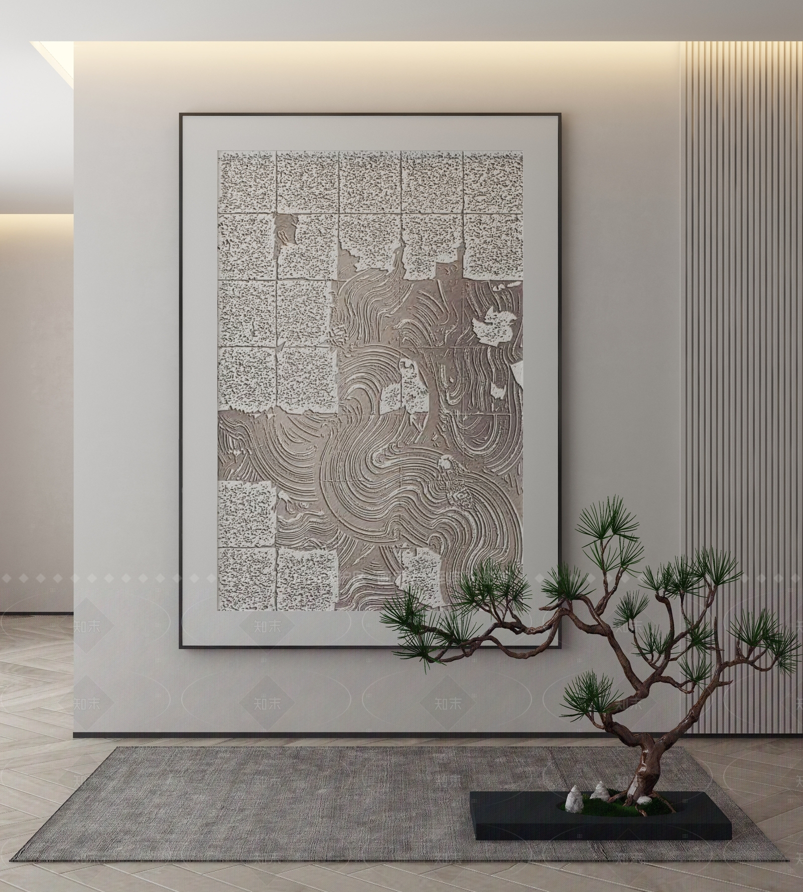 新中式侘寂挂画3D模型下载【ID:1205774213】
